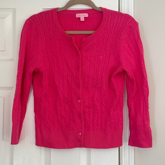 Lilly Pulitzer Vintage Retired Pink Cardigan 3/4 Sleeve Fitted Cotton Medium M - Picture 1 of 5
